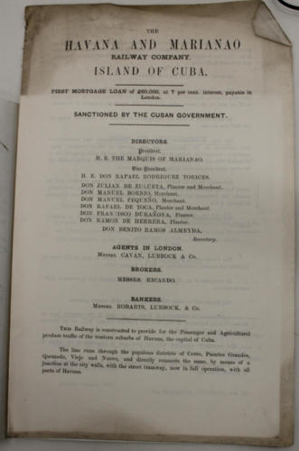 Havana and Marianao Railway Company (Prospectus), 1862