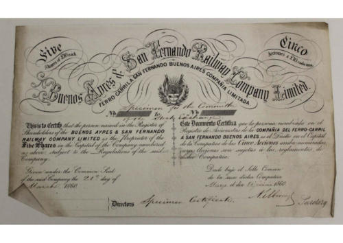Shares of Buenos-Aires and San Fernando Railway, 1860
